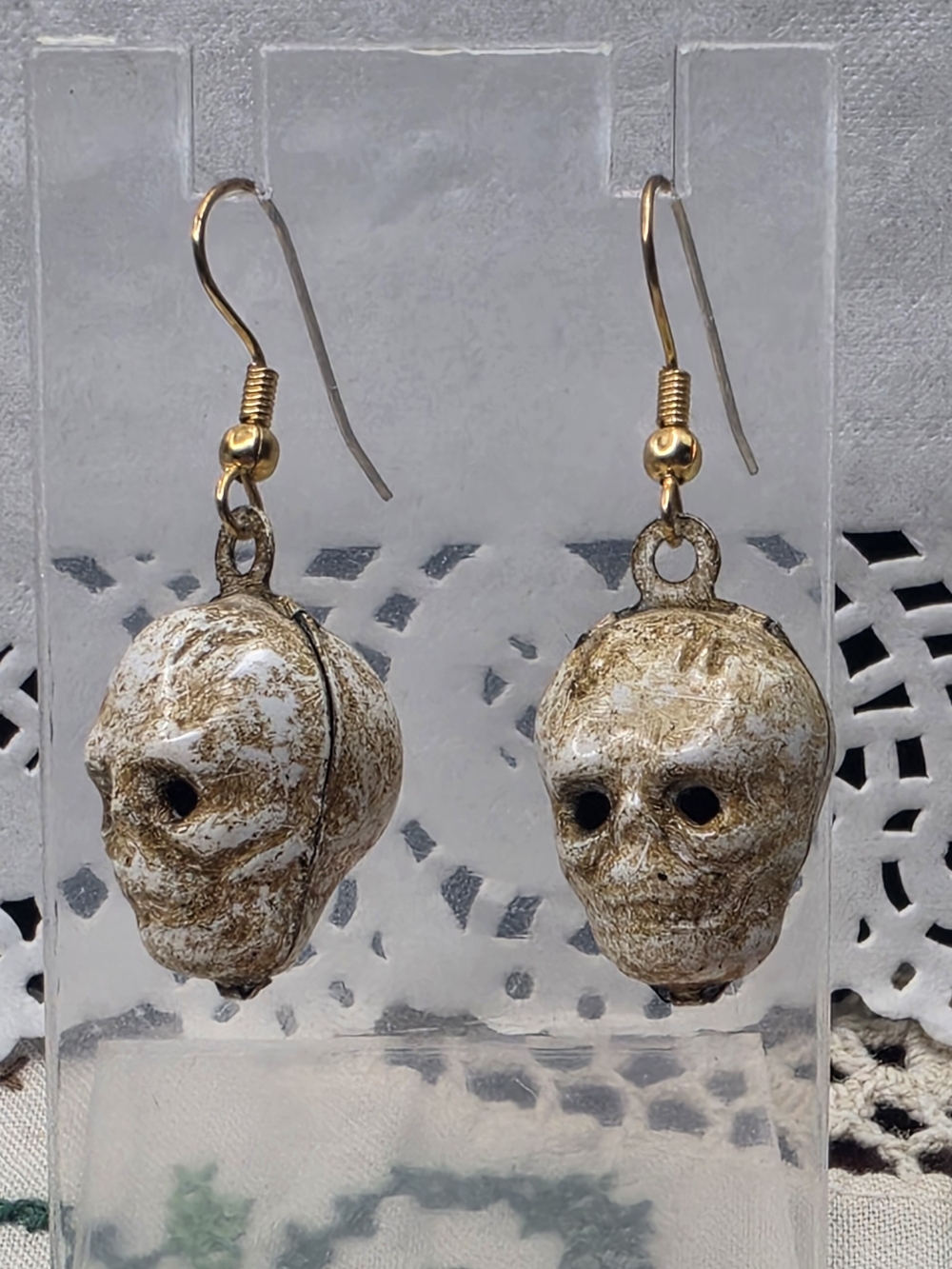 Halloween Enamel Skull Bell Drop Dangle Earrings 1.75"
